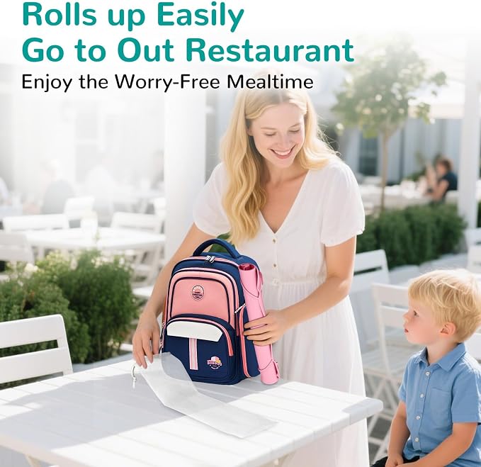Silicone Placemat for Babygirls Eating-Out: Wipe Clean & Roll up for Outdoor - Pink Table Mat for Restaurant/Travel/On-The-Go