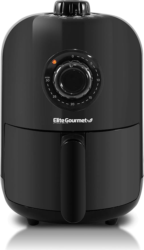 Elite Gourmet EAF1121 Personal Air Fryer, Compact, Oil-Less, 1000W, 1.1Qt | Healthy Cooker, Timer & Temperature Controls - Space-Saving Design