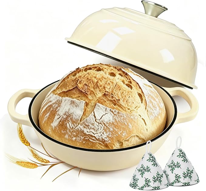 Cast Iron Bread Dutch Oven 6QT Pink Enameled with Lid | Even Heat and Steam for Crispy Crust, Easy-release Enamel, All Stovetops, Safe to 500F, For Sourdough and Artisan Bread
