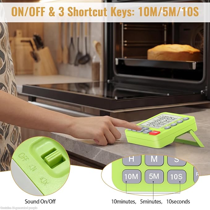 Digital Dual Kitchen Timer, Multiple Channels Countdown Timer | 4-Groups Timer with Magnetic-Back Memory-Preset Large Display Adjustable Alarm Volume, 3A Battery Included, Ideal for Cooking