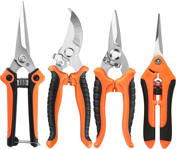 EWPJDK 4 Pack Garden Pruning Shears Scissors Clippers Stainless Steel | Gardening Shears, Gardening Shears, Pruning Snips for Gardening Tools, Securely Lock, Non-Slip, Ergonomically Designed