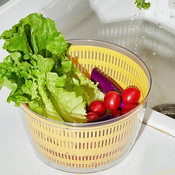 Fockety Salad Spinner, USB Rechargeable Vegetables Washer Dryer Fruit Washing Bowl Automatic Compact Manual Vegetable Dryer for Washing, Spinning, and Draining (Blue)