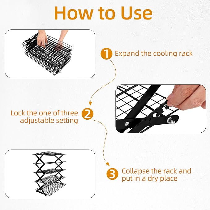 2/3/4/5-Tier Collapsible Cooling Rack with Adjustable 3 Setting Design Stackable Wire Baking Rack Cooling Racks for Cooking and Baking Roasting Cookies Pizza Gifts for Women