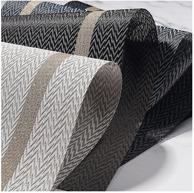 Elegant Placemats and Table Runner Set, Stylish Durable Placemats Set of 6 for Home Wedding Hotel Decoration (Black)
