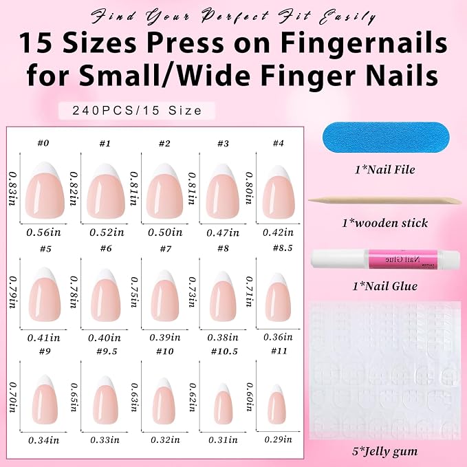 240pc Short French Tip Press on Nails Almond Fake Nails with Glue Tabs | Short Nails Press ons Almond Glue on Nails Nude Acrylic Nails Stick False Nail Artificial Fingernail for Women Girls