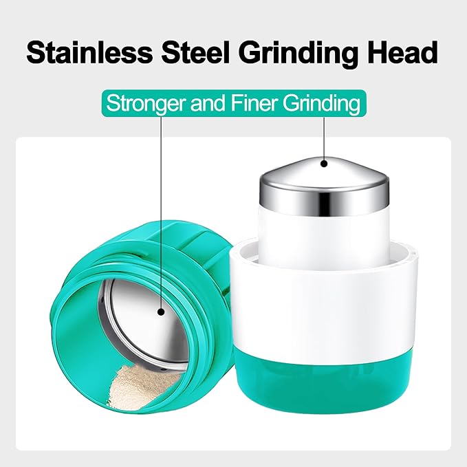 DUBSTAR 3-in-1 Pill Crusher Fine Powder Pill Grinder Pill Cutter Green | Pill Crushers for Elderly and Pet with Pill Storage and Brush, Pill Splitter for Small or Large Pills