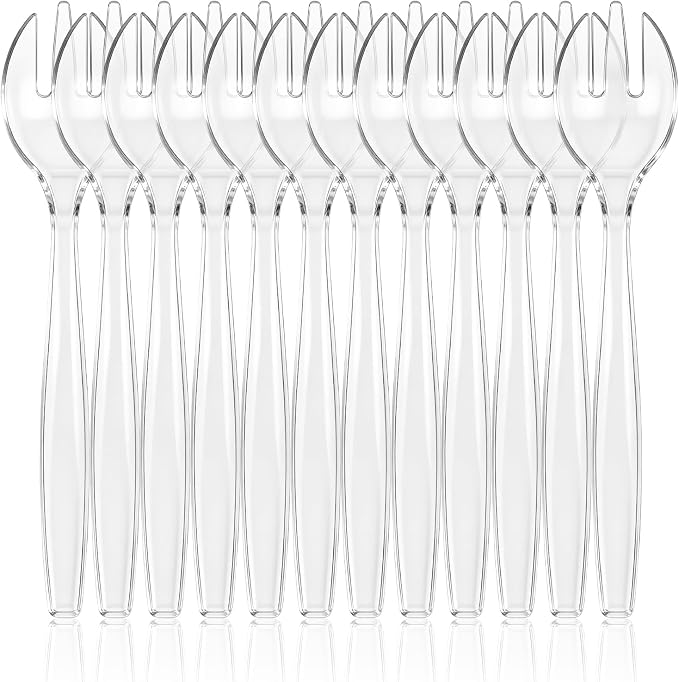 CXPSINC 12 Count Clear Plastic Serving Forks, 10" Disposable Heavy Duty Plastic Serving Utensils for Catering Weddings Parties Buffets Events and Stock Your Home (Clear, 12PCS Forks)