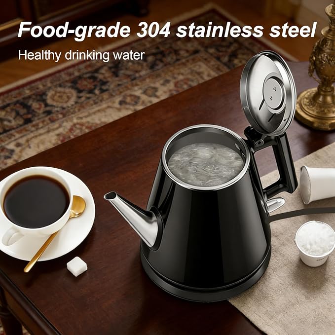 Small Gooseneck Electric Kettle 0.9L, 1000W 304 Stainless Steel | BPA Free, Auto Shut-Off & Boil-Dry Protection, Easy to Use, Vintage Design Tea Kettle Fast Boiling for Home Office Dorm RV