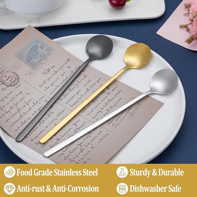 12 Pcs Teaspoons Set, 6.7 Inch Tea Spoons Long Handle, Small Teaspoons, Food Grade Stainless Steel Spoons, Long Spoon for Stirring, Metal Espresso Spoon, Coffee Bar Accessories