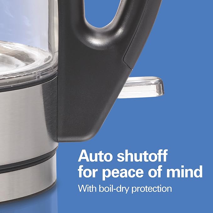 Hamilton Beach 1 Liter Electric Tea Kettle, Water Boiler & Heater | Fast Boiling 1500 Watts | BPA Free | Cordless Serving | Auto-Shutoff & Boil-Dry Protection | Blue LED | Clear Glass
