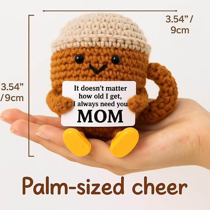 Birthday Gifts for Mom from Daughter Son Kids, Cute Crochet Coffee Lover Gift, Funny Meaningful Small Gifts for Women Handmade Desk Decor Mothers Day