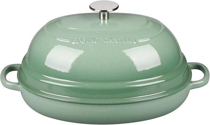 EDGING CASTING Enameled Oval Cast Iron Dutch Oven Pot with Lid, Bread Dutch Oven for Sourdough Bread Baking, Dutch Oven Bread, Bread Oven, 6QT, Sage Green