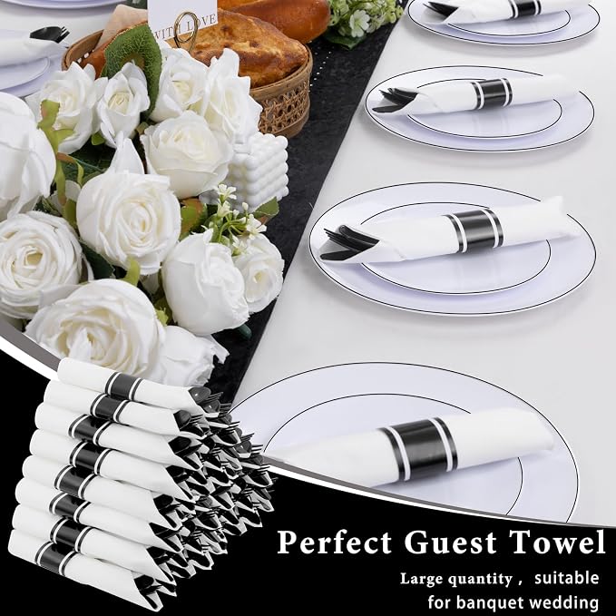 120pack Pre Rolled Black Plastic Silverware Set Disposable | Heavy Duty Disposable Wrapped Black Plastic Cutlery Utensils Set for Catering, Parties, Wedding, Birthday& Special Events