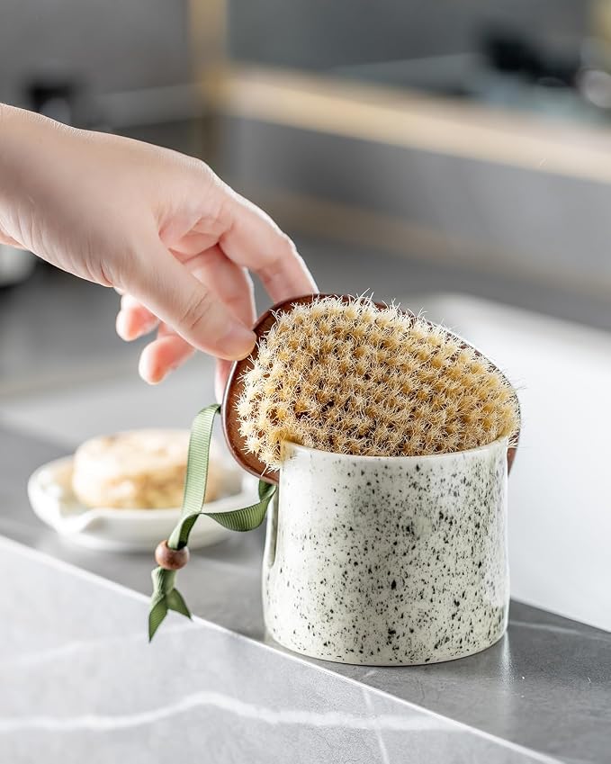 Zoeeker Sponge Holder for Kitchen Sink, Ceramic Dish Sponge Drying Rack | Dish Brush Holder Kitchen Storage Accessories Scrubby Caddy Scouring Pad Holder for Bathroom, Countertop, Speckled Glaze
