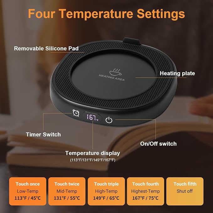 Coffee Mug Warmer & You are Awesome Mug Set, Electric Cup Warmer for Desk | Beverage Warmer Plate for Coffee, Tea, 4 Temperature Setting, 8-Hours Auto Shut Off, 14oz Mug with Spoon & Lid Included