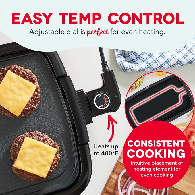 Dash Deluxe Everyday Electric Griddle, Removable Nonstick Plate, Black | Flat Top Grill with Drip Tray, Temperature Control, Large 20-Inch Cooking Surface for Pancakes, Eggs, Burgers, & Bacon