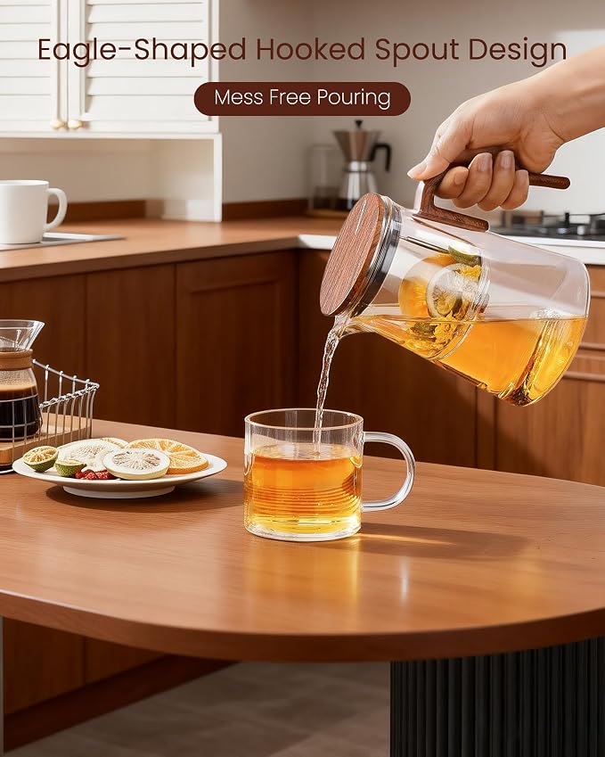 ZENS Magnetic Glass Infuser Teapot for Loose Tea, 34oz Magic Tea Maker | Enchanti Magnetic Teapot, Magic Tea Pot with Infusers for Loose Tea Steeper, Tea Lovers Gift, Walnut Pattern