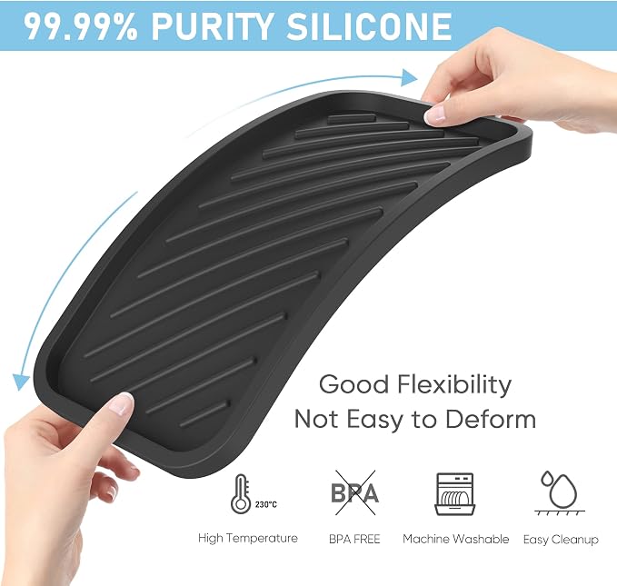 Kitchen Sink Organizer Tray,Sponge Holder for Kitchen Sink Bathroom（Black） | Counter Tray Sponge Caddy Silicone Soap Holder for Soap Dispenser, Bottle, Dishwashing Accessories(2-Pack)