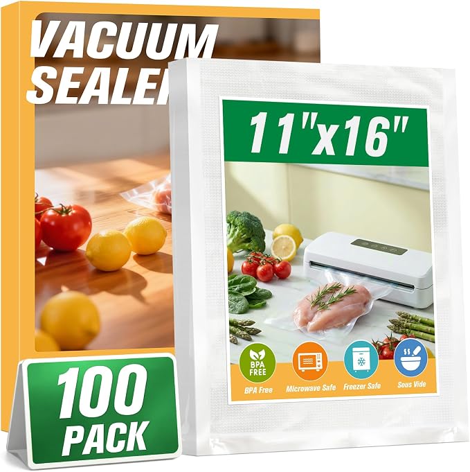 FUNFERY 200 PCS Precut Quart Vacuum Sealer Bags for Food 11" x 16" BPA Free | Airtight Vacuum Seal Freezer Bags for Food Storage, Meal Prep, Sous Vide and Bulk Freezing