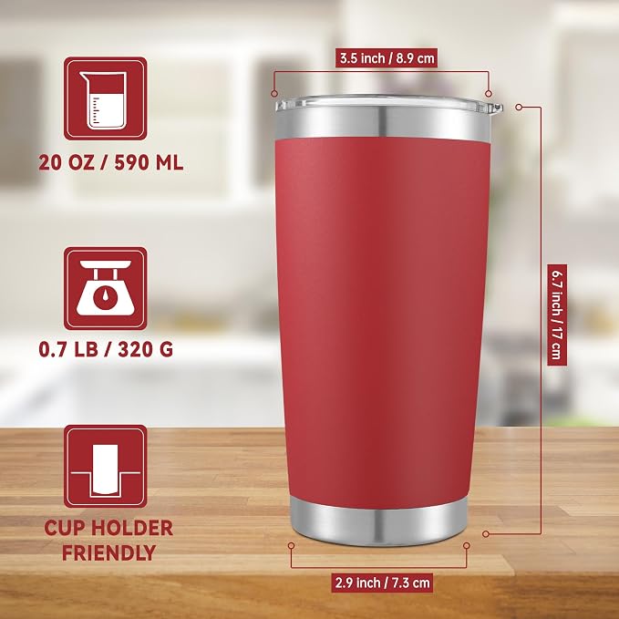 20 oz Tumblers Stainless Steel Tumbler with Lid, 1 Pack | Wine Red, 20oz Insulated Coffee Mug, Double Wall Vacuum, Powder Coated Cup, for Hot and Cold Drinks