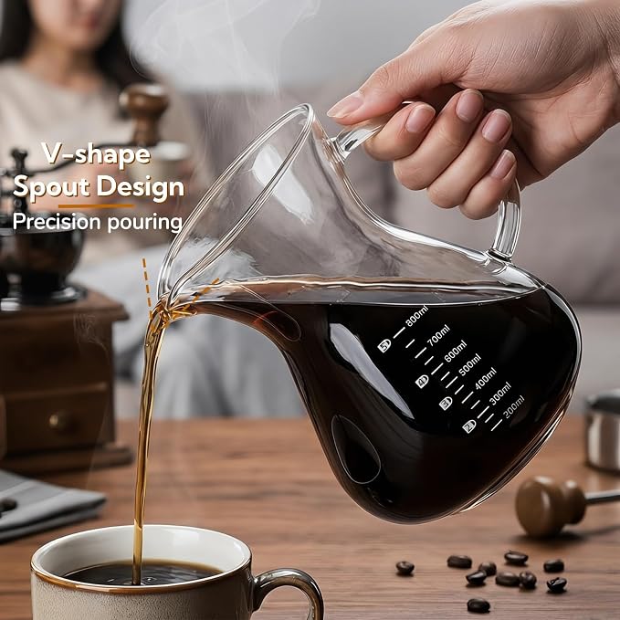 Pour Over Coffee Maker Set with Reusable Stainless Filter 27 fl oz, Heat-Resistant Borosilicate Glass Paperless Pour Over Coffee Dripper with coaster for Home Daily coffee