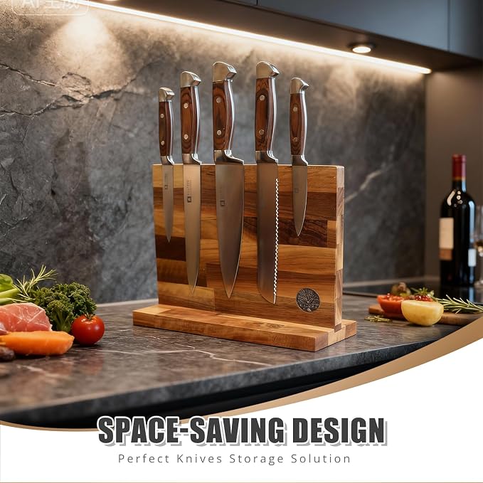Magnetic Knife Block Set, Double Sided Magnetic Knife Holder with Knives