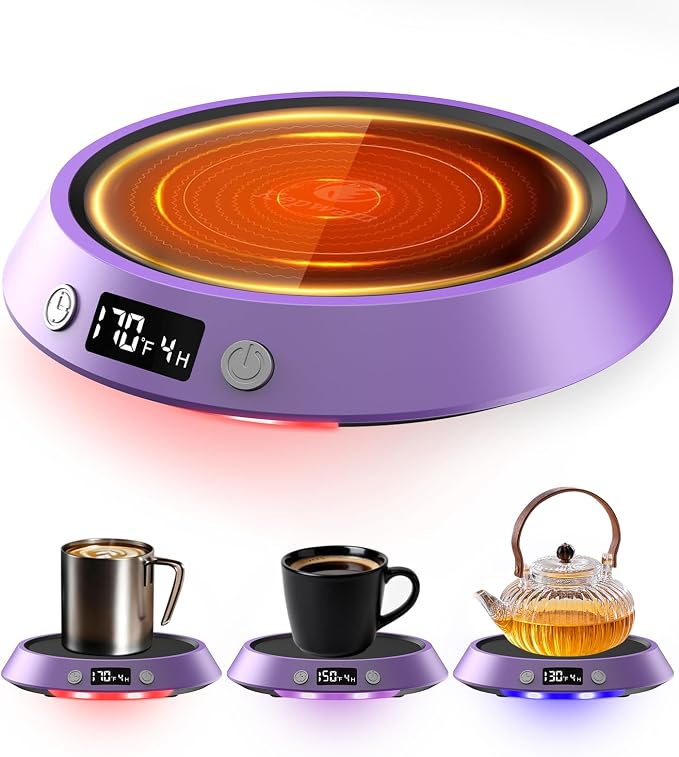 Kepwam Mug Warmer for Desk, Coffee Warmer with 3 Temp Settings & 2-9H Timer | 50W Fast Heating Beverage, LED Digital Display, Works for Coffee Mugs & Candle Jars, Multifunctional Gift fo Home & Office