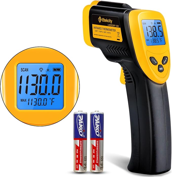 Etekcity Infrared Thermometer Laser Temperature Gun, -58°F~1130°F | Cooking, Pizza Oven, BBQ, Meat, Kitchen, Reptile, HVAC, Adjustable Emissivity, MAX Display, High Temperature