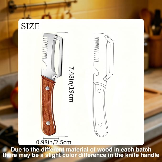 2Pcs Multi Functional Vegetable Peeler for Kitchen, with Bottle Opener and Wooden Handle, 3-in-1 Stainless Steel Kitchen Tool for Fruit Potato Pumpkin(3 in 1)