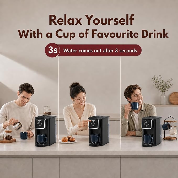 Mecity Coffee Maker 3 in 1 Single Serve Coffee Machine, Compatible with K cup Capsules, Instant Coffee Pot, Tea maker, 6,8,10 Oz Cup, Removable 50 Oz Water Reservoir, 120V 1150W, Dark Grey