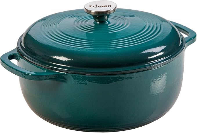 Lodge Essential Enamel Cast Iron Dutch Oven 6 Quarts - Perfect for Bread Baking, Braising, Marinating & Slow Cooking, Features Moisture-Sealing Lid & Dual Handles, Kitchen Essentials, Lagoon