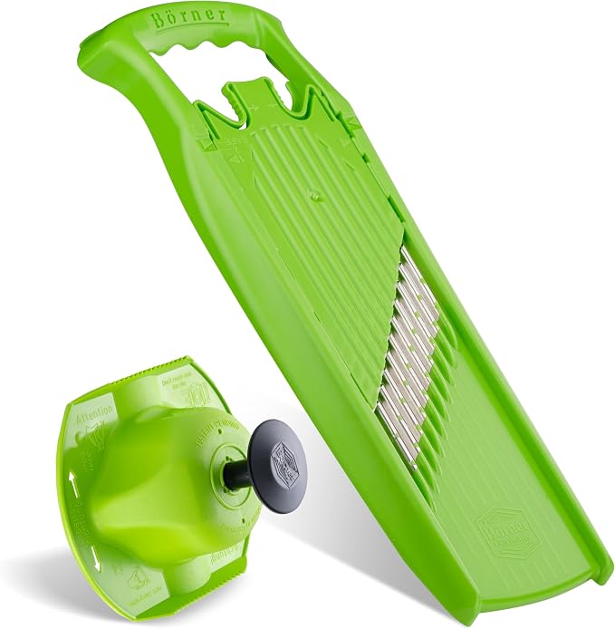 Börner by Reston Lloyd Wave-Waffle Power Line • Crinkle Cut/Spirelli Vegetable Slicer & Food Safety Holder • Slicer for Wave Waffle Cut Style • Multiple Thickness Options • Made in Germany, Green