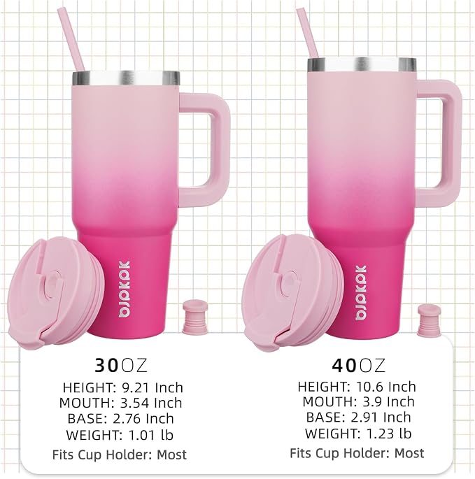 BJPKPK 30 oz Insulated Tumbler with Handle & Straw, Stainless Steel | Double Wall Vacuum Insulation, Leak Proof, BPA Free, Dishwasher Safe, Cupholder Friendly, Travel & Outdoor, Cherry Blossom