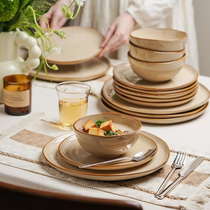 Stoneware Dinnerware Sets for 6, Reactive Glaze Plates and Bowls, Blue | 18-Piece Handcrafted Rustic Porcelain Dishes Set, Highly Scratch Resistant, Dishwasher & Microwave Safe