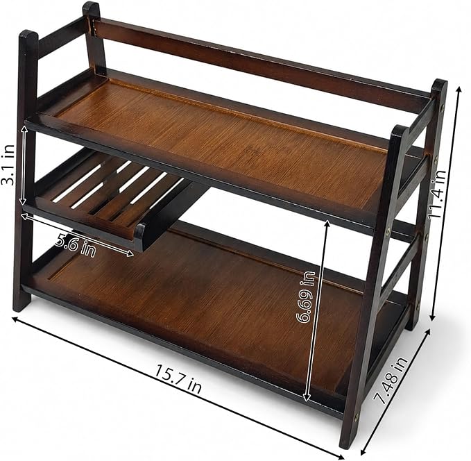 3 Tier Bamboo Matcha Station, coffee station organizer Shelf | for Kitchen Countertop, Tea Bar - Matcha Powder, Tools & Cup Organizer for Matcha Lovers, Home Baristas.