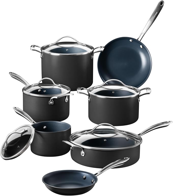 Guy Fieri's Flavortown Laser Titanium 12-Piece Cookware Set | Non-stick, Made without PFAS, PTFE or PFOA, 3x More Durable, Dishwasher & Oven Safe