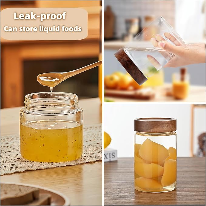 17 Fl oz/500 ml Glass Food Storage Jar with Airtight Screw on Wooden Lid | Premium Clear Glass Container Jars, Kitchen Canisters for Coffee,Tea,Snacks,Cookies,Nuts,Spice,Candy,Sugar,Overnight Oats