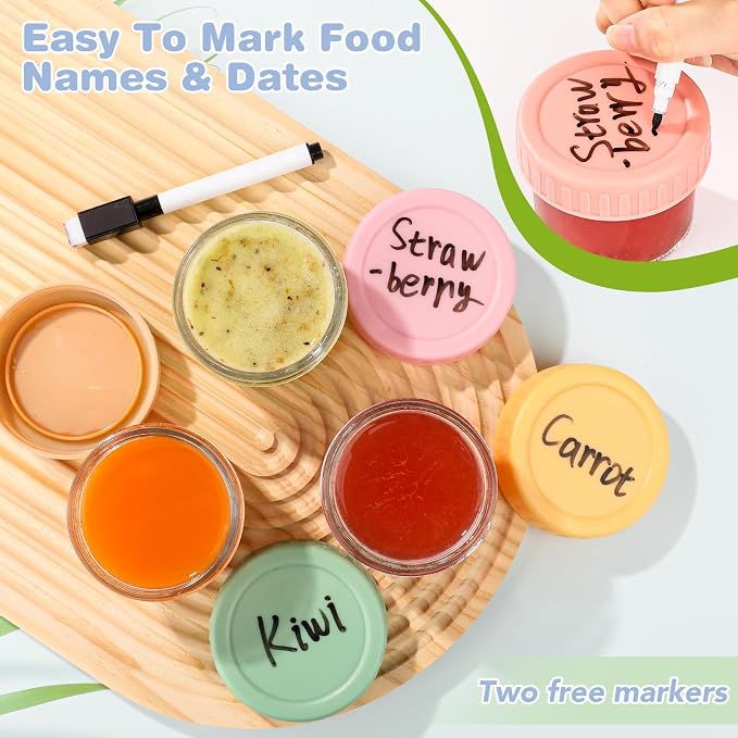 RowinsyDD 40 Pack Baby Food Containers, 4 oz Glass Baby Food Jars with Lids | Baby Food Storage Containers Small Baby Food Jars Glass with Lids Baby Food Containers for Freezer Microwave Safe BPA Free