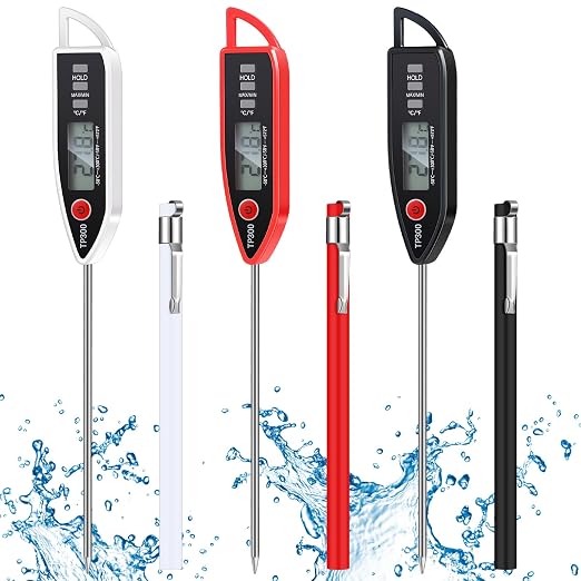 3 Set Digital Food Thermometer Long Probe Instant,Black,White,Red | Waterproof for Water, Liquid, Candle and Cooking Meat Thermometer Read for Kitchen BBQ Grill Candy