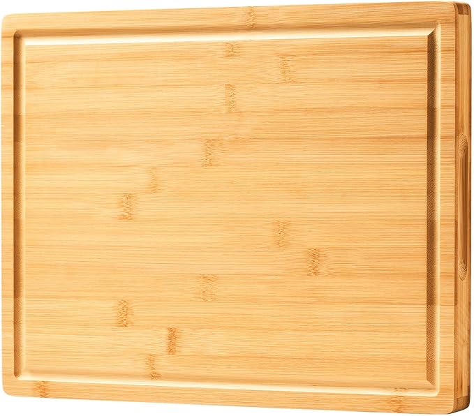 Allsum Bamboo Wood Cutting Boards for Kitchen, 1" Extra Thick Butcher Block with Juice Grooves & Handles Resisting to Warping and Cracking, Fancy Charcuterie Boards, 16"L x 11"W