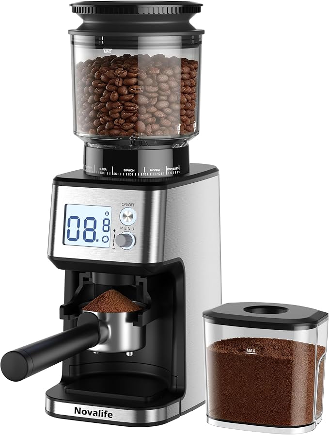 Conical Burr Coffee Grinder, 51 Precise Grind Settings Automatic Coffee Grinder, Smart Dual Control LED Display, 1-12 Cups, with Portafilter Holder, Anti-StaticStainless Steel, Memory Function