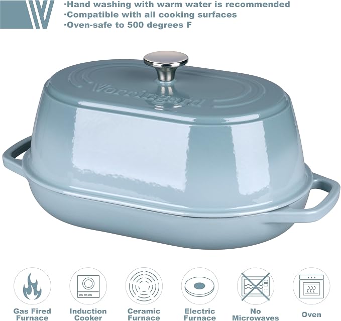 Enameled Cast Iron Dutch Oven Pot with Dome Lid, Oval Bread Oven for Homemade Sourdough Bread Baking, Oven Safe up to 500°F, 6 Quart, Sea Salt