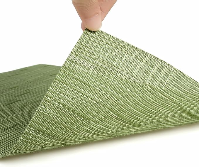 AUAUY Placemats Set of 6, Non-Slip Heat Resistant Table Mats, Green | 6pcs PVC Vinyl Woven Table Placemats Washable for Kitchen Dinning Restaurant, Farmhouse
