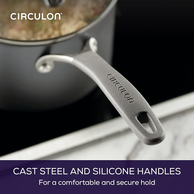 Circulon A1 Series w/ ScratchDefense Nonstick Induction Straining Sauce Pan with Lid, 3-Quart, Saucepan with Pour Spout, Graphite