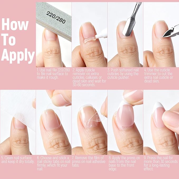 FANDAMEI French Tip Press On Nails, French Tip Nails, With Nail Prep Kit | Medium Almond Full Cover, With Cuticle Remover, Beginner-friendly, 120PCS Press On Nails French Tip, For DIY Nails At Home
