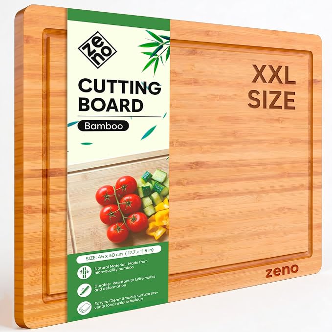 Premium Large Bamboo Cutting Board - 17.5" x 11.8" Extra Wide Wood Chopping Board for Kitchen, Heavy Duty Butcher Block with Juice Grooves