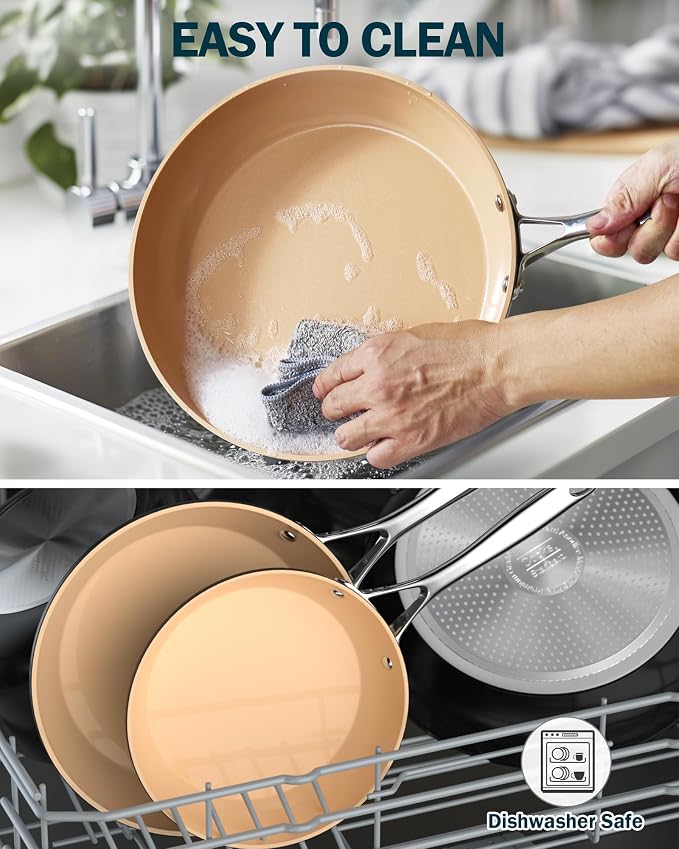 Cooks Standard Classic 9.5 Inch Hard Anodized Ceramic Nonstick Skillet Pan | Induction Ready Frying Pan with Riveted Stay-Cool Handle, Egg & Omelette Pan, Oven Safe, Black Apricot