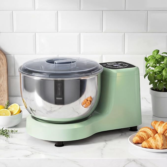 Electric Dough Mixer Maker, 5.3 QT Fermenting and Kneading Flour Mixer Machine with Stainless Steel Bowl & Time Control, Green Stand Mixer for Baking Bread Cake Pizza & Sourdough