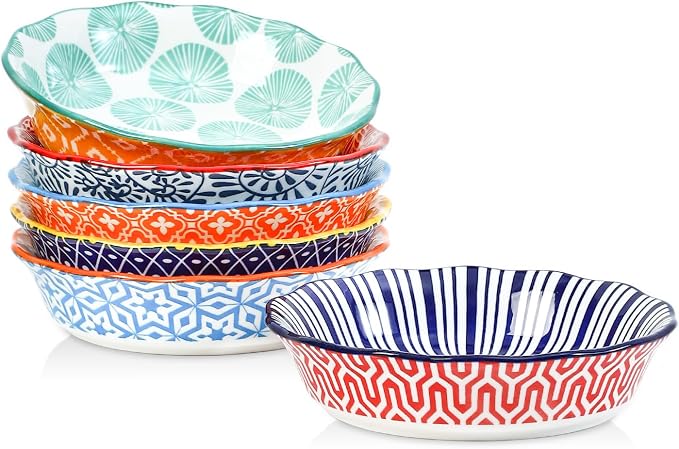 Selamica Ceramic Mini Pie Pans, 6 Inch Pie Dish for Baking, Small Pie Plate with Fluted Edge for Dessert Apple Pie, Oven Safe, Set of 6, Assorted Colors