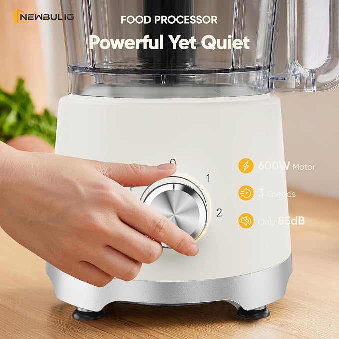 NEWBULIG 10.5 Cups Food Processor, Versatile Food processors with 5 Blades, 600W Powerful Meat Grinder for Slicing, Shredding, Chopping, Kneading, Dishwasher Safe, for Meat, Vegetables, Fruit, Dough